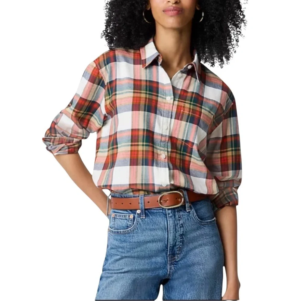 J. Crew Women’s Classic Button Up Flannel Shirt NWT PS Red Plaid
